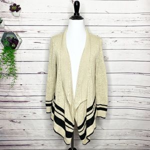 LOFT Tan & Black Open Front Knit Cardigan Size Small